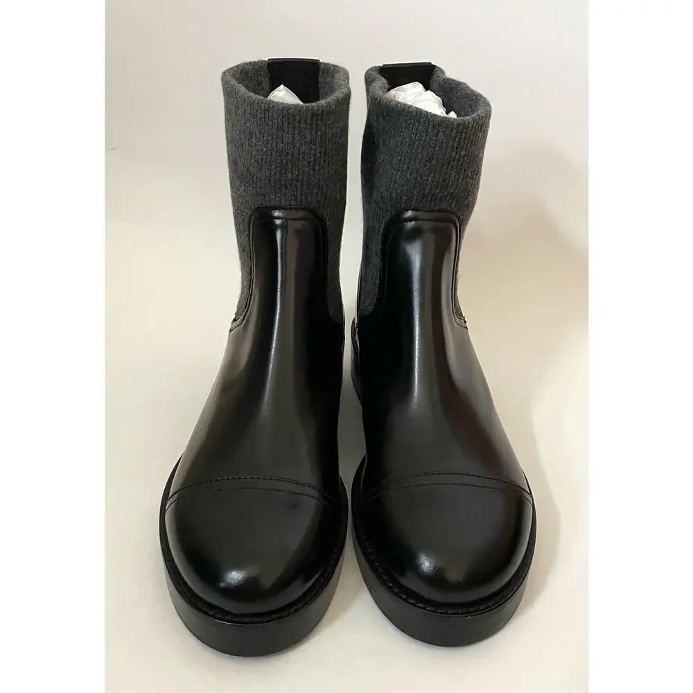 J. Crew Italian Leather Rib Cut Off Boots Black Size 8 NEW
